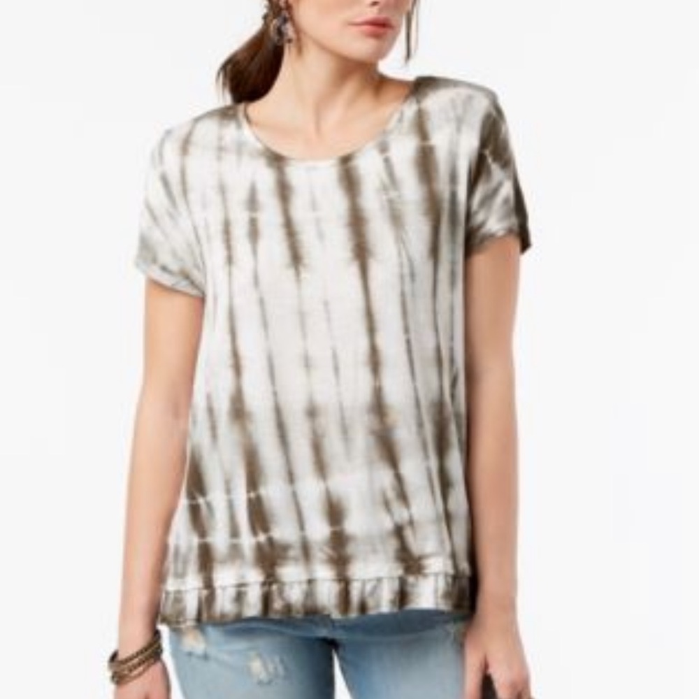Style & Co Olive Green Tie Dye Ruffle Hem Top Size XS - Picture 1 of 5